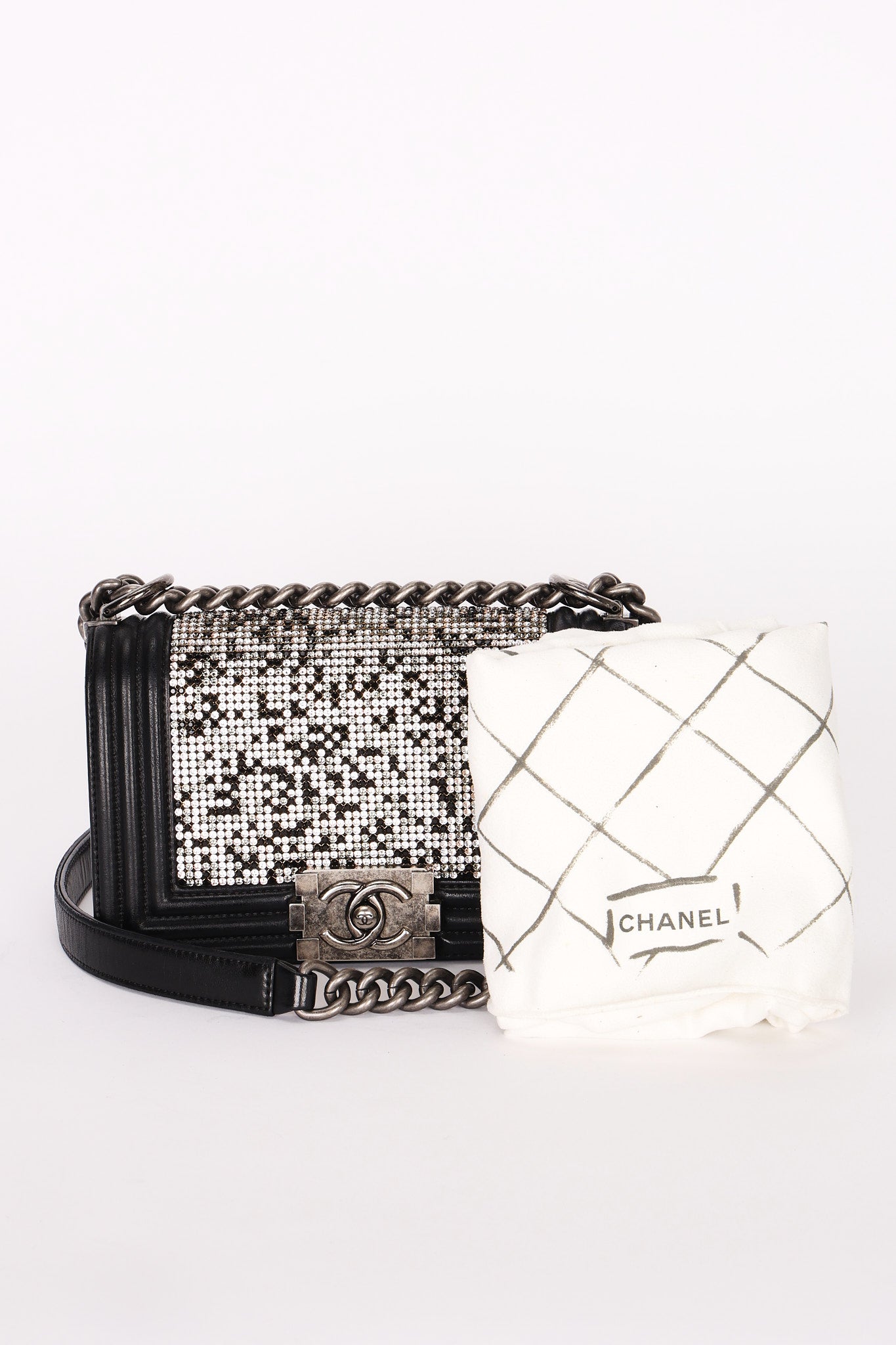 Chanel Strass Rhinestone Small Boy Bag Black Lambskin RHW