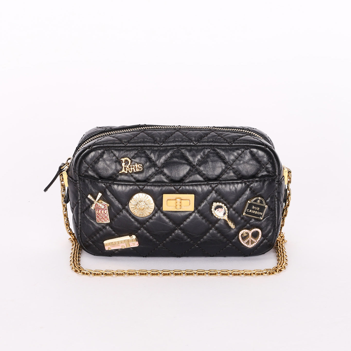 Chanel Lucky Charms Mini Camera Bag Black Aged Calfskin AGHW