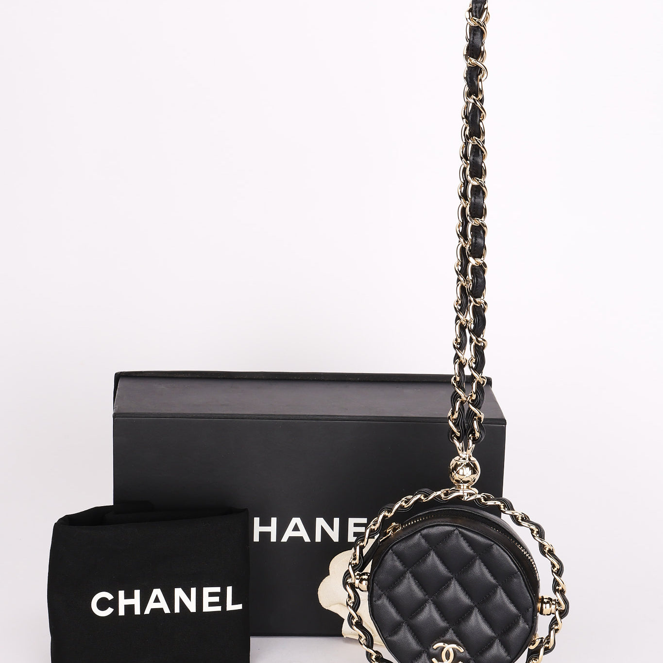 Chanel Chain Around Round Clutch with Chain Black Lambskin CGHW