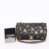 Limited Edition Chanel Paris-Dubai Medallions Single Flap Black Crinkled Calfskin 2015 AGHW