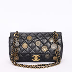 Limited Edition Chanel Paris-Dubai Medallions Single Flap Black Crinkled Calfskin 2015 AGHW