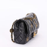 Limited Edition Chanel Paris-Dubai Medallions Single Flap Black Crinkled Calfskin 2015 AGHW