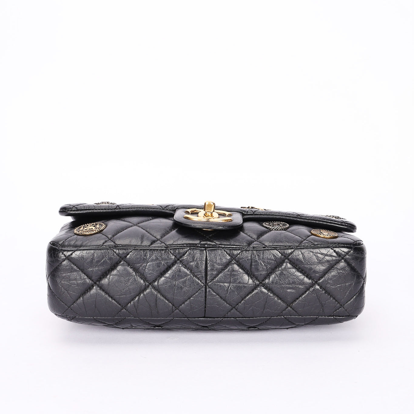 Limited Edition Chanel Paris-Dubai Medallions Single Flap Black Crinkled Calfskin 2015 AGHW