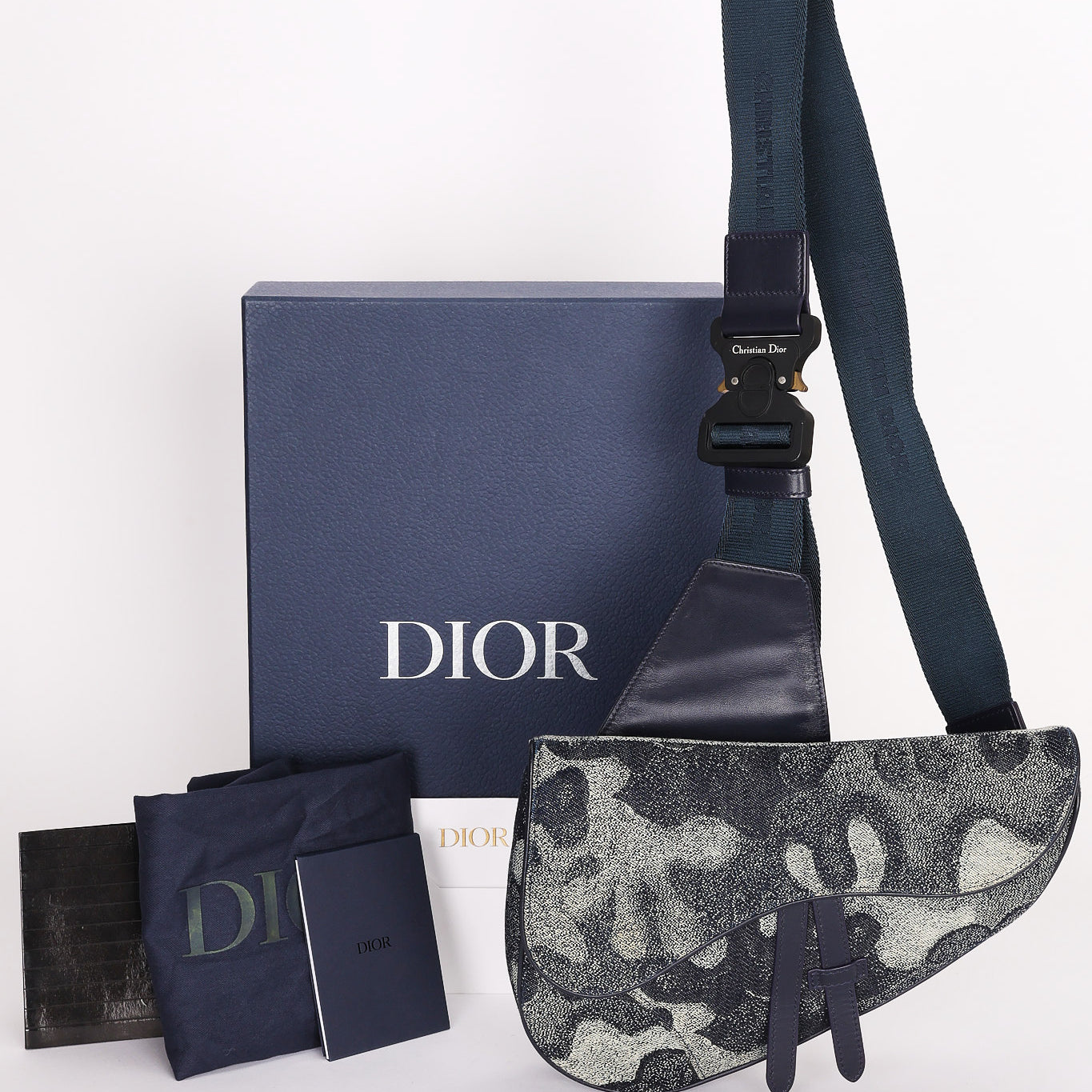 Christian Dior x Peter Doig Medium Camouflage Denim Saddle Bag