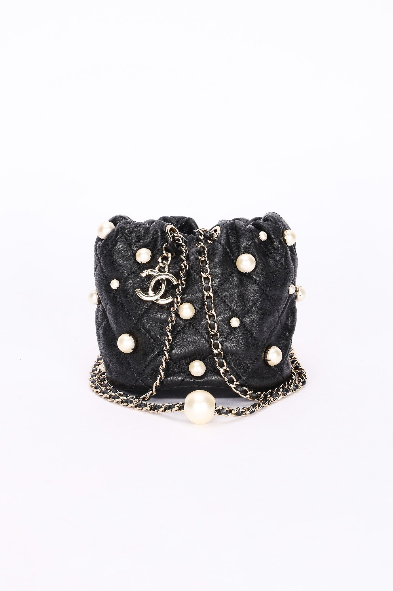 Chanel Mini About Pearls Bucket Bag Black Lambskin CGHW