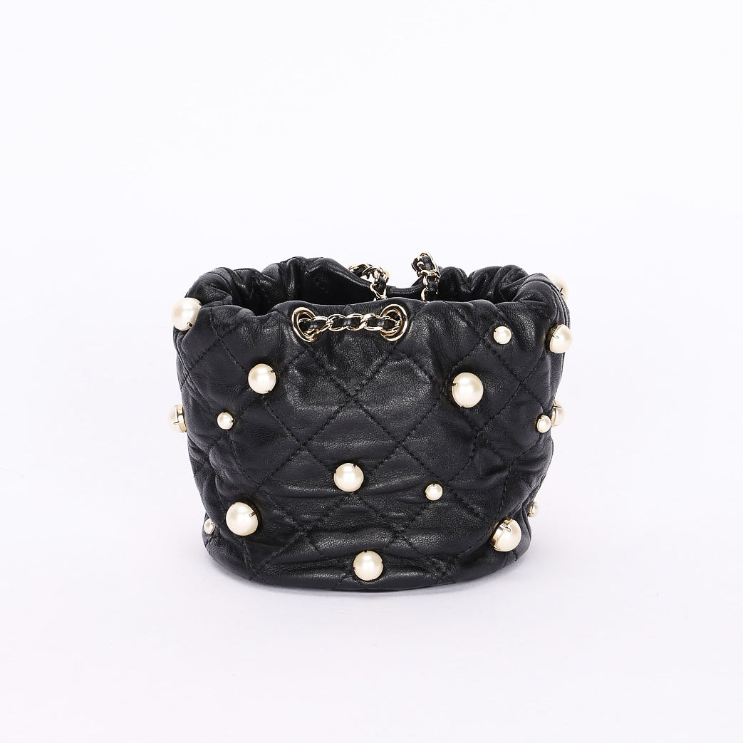 Chanel Mini About Pearls Bucket Bag Black Lambskin CGHW