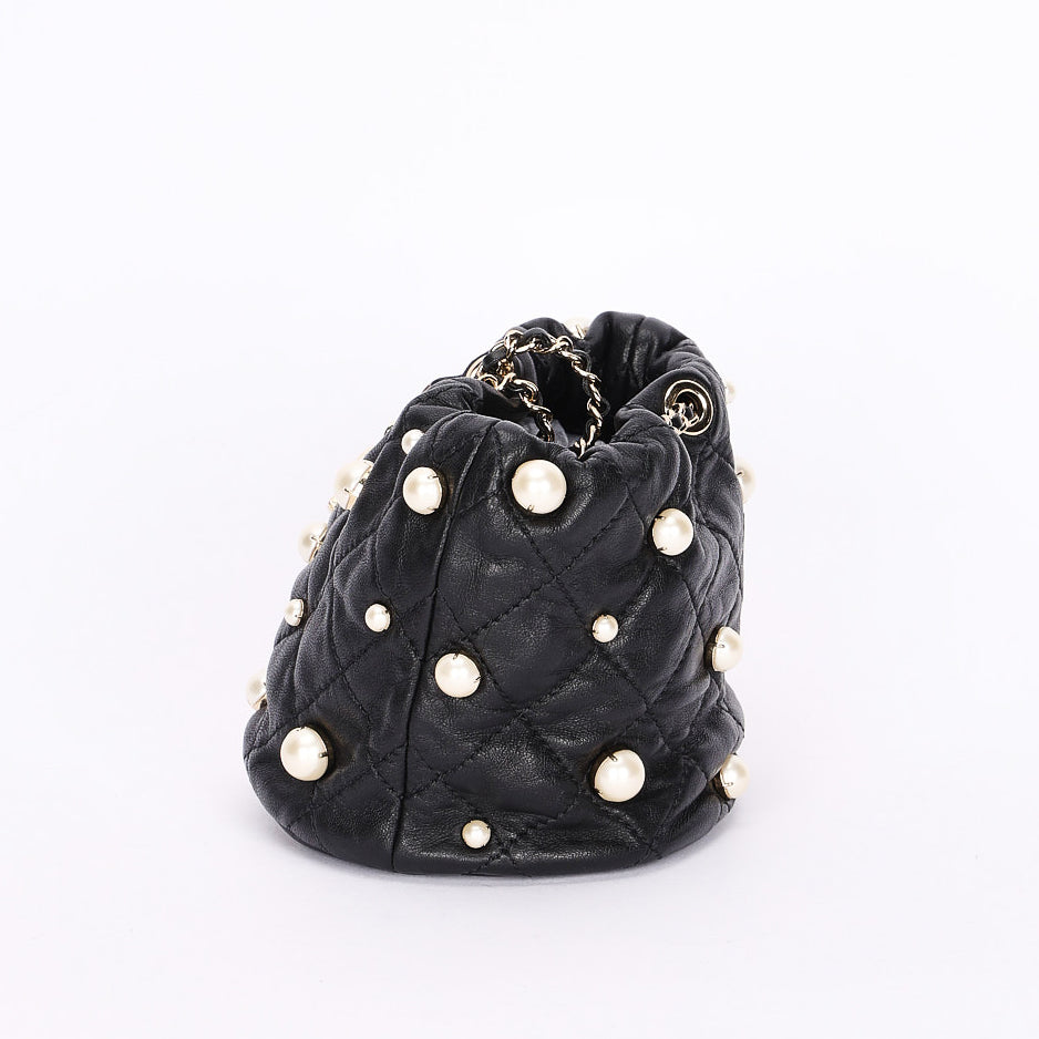 Chanel Mini About Pearls Bucket Bag Black Lambskin CGHW