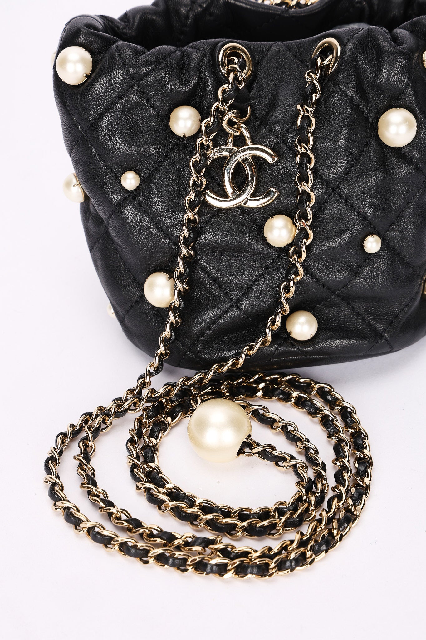 Chanel Mini About Pearls Bucket Bag Black Lambskin CGHW