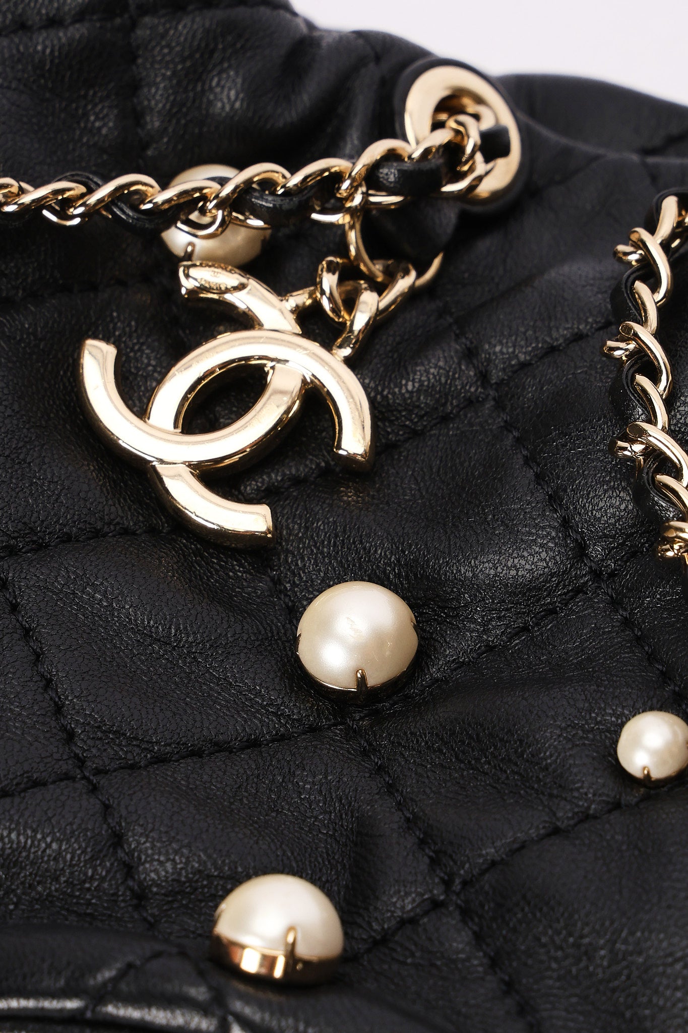 Chanel Mini About Pearls Bucket Bag Black Lambskin CGHW
