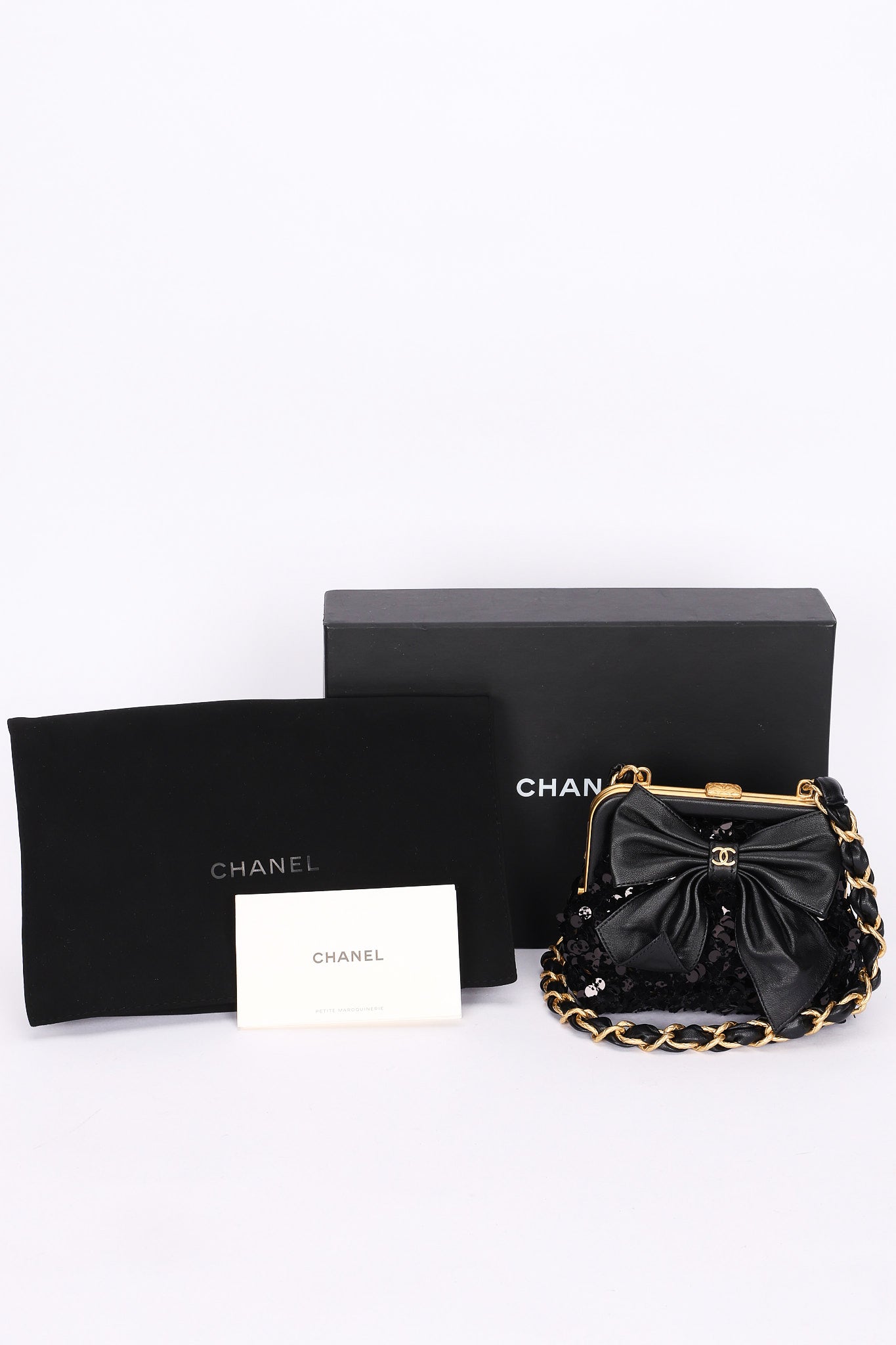 Chanel Bow Frame Clutch with Chain Black Lambskin AGHW