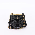 Chanel Bow Frame Clutch with Chain Black Lambskin AGHW