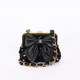 Chanel Bow Frame Clutch with Chain Black Lambskin AGHW