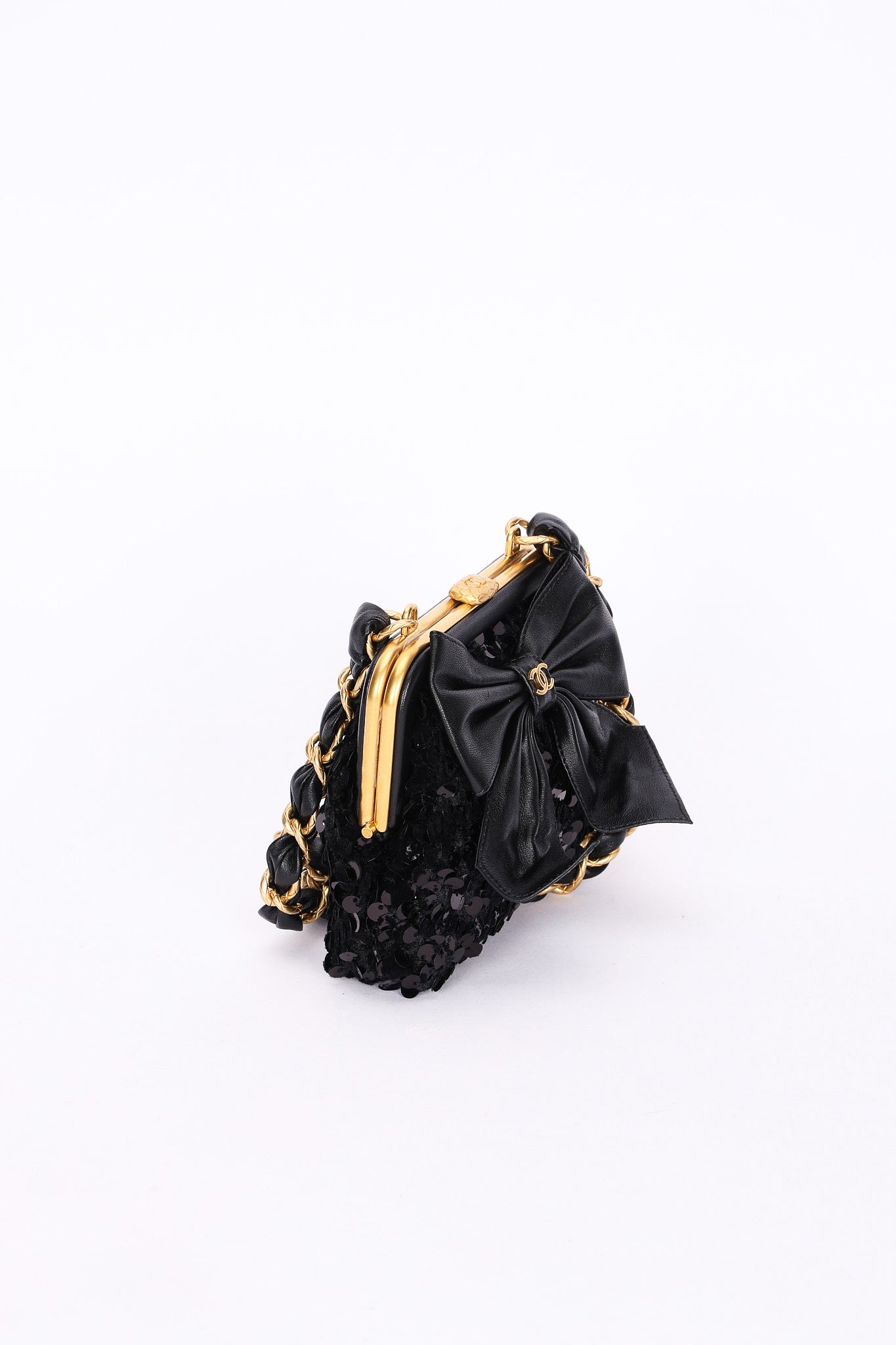 Chanel Bow Frame Clutch with Chain Black Lambskin AGHW