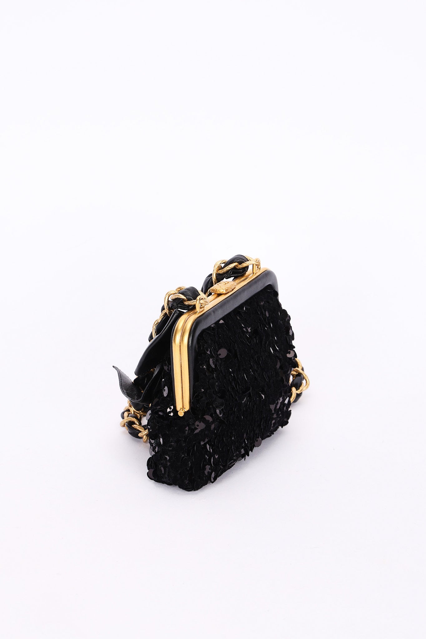 Chanel Bow Frame Clutch with Chain Black Lambskin AGHW