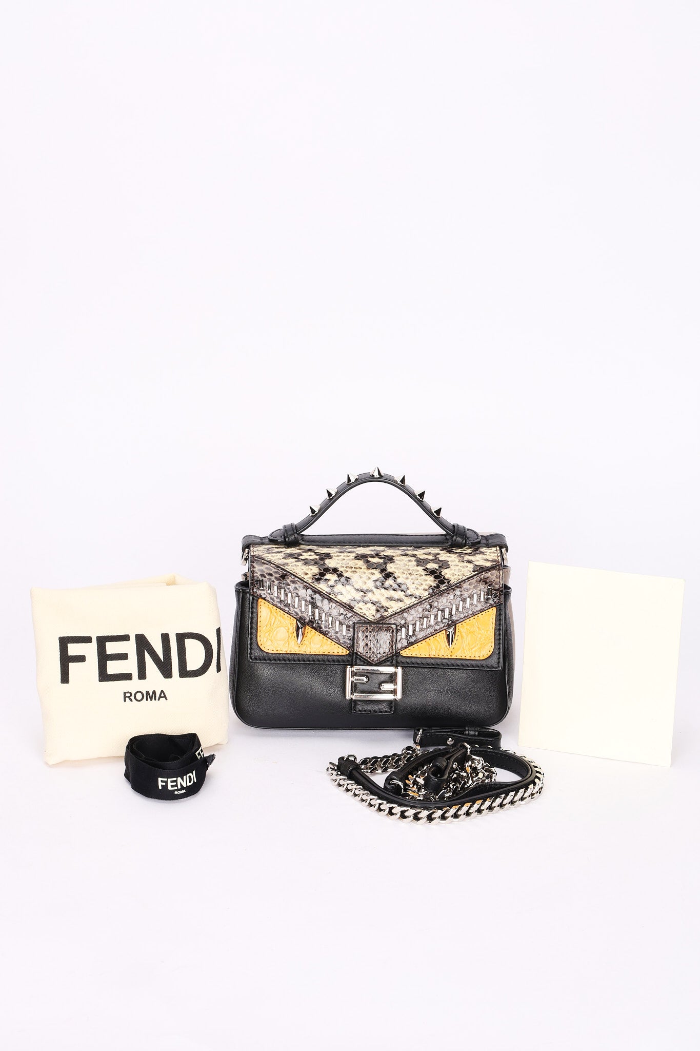 Fendi Crocodile Monster Studded Micro Double Baguette Bag