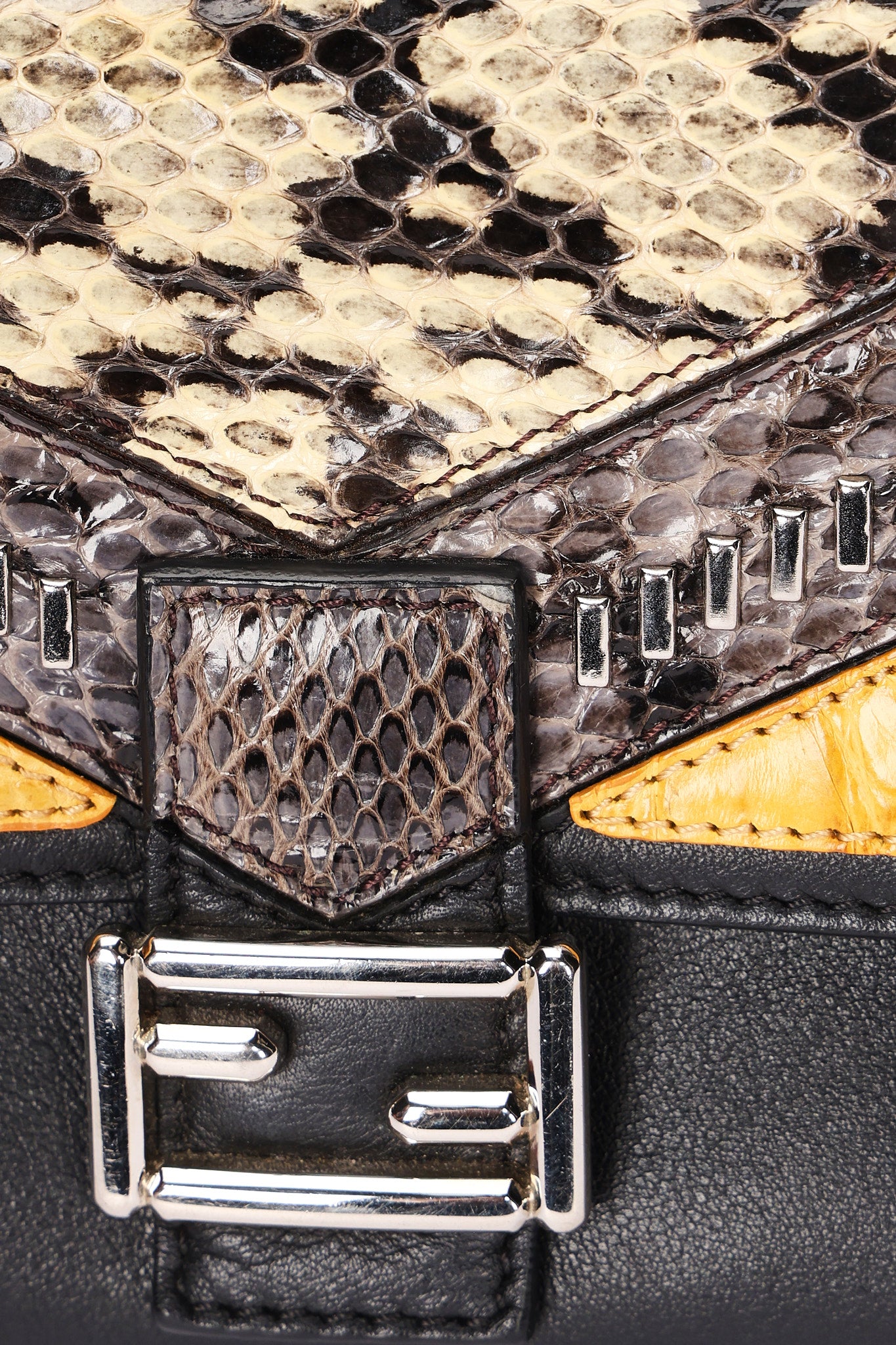 Fendi Crocodile Monster Studded Micro Double Baguette Bag