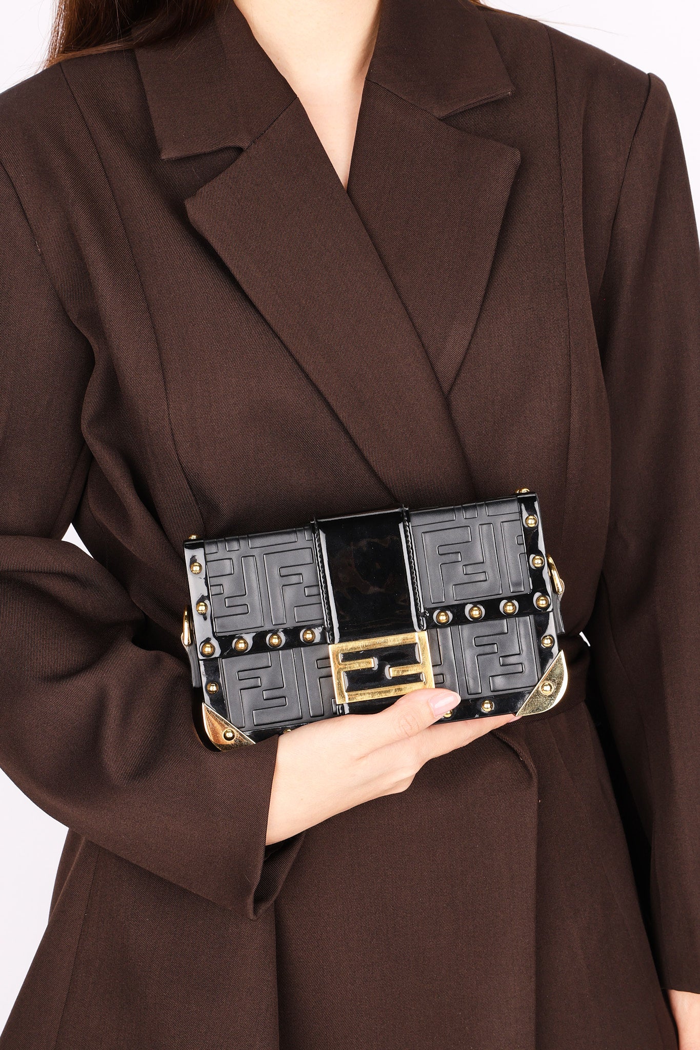 Fendi Zucca Embossed Trunk Baguette Bag