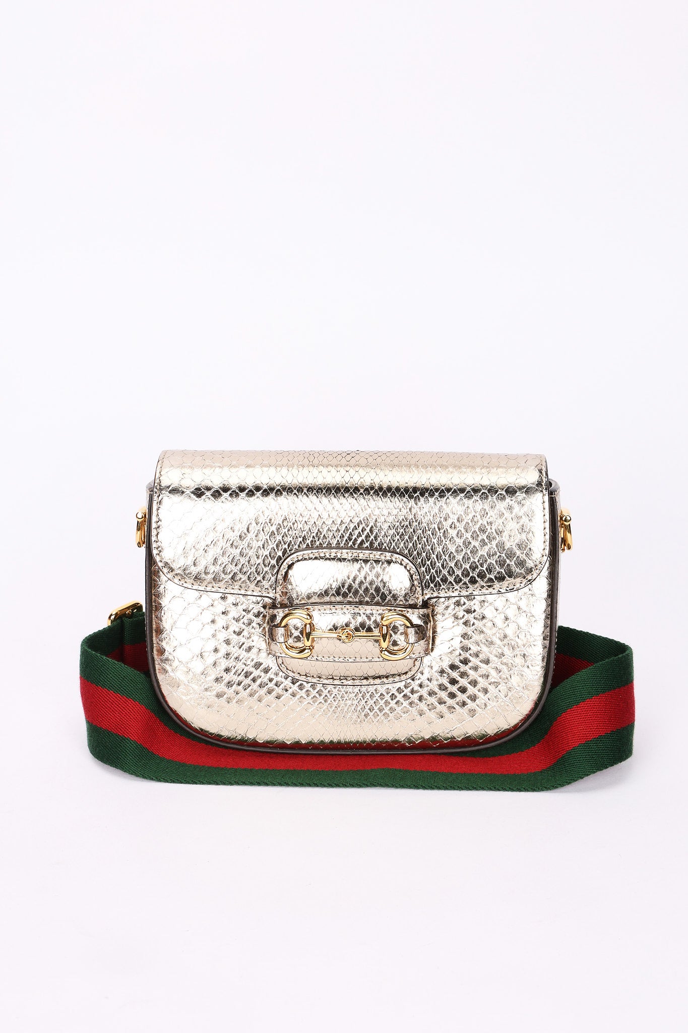 Gucci Snakeskin Horsebit 1955 Shoulder Bag Metallic