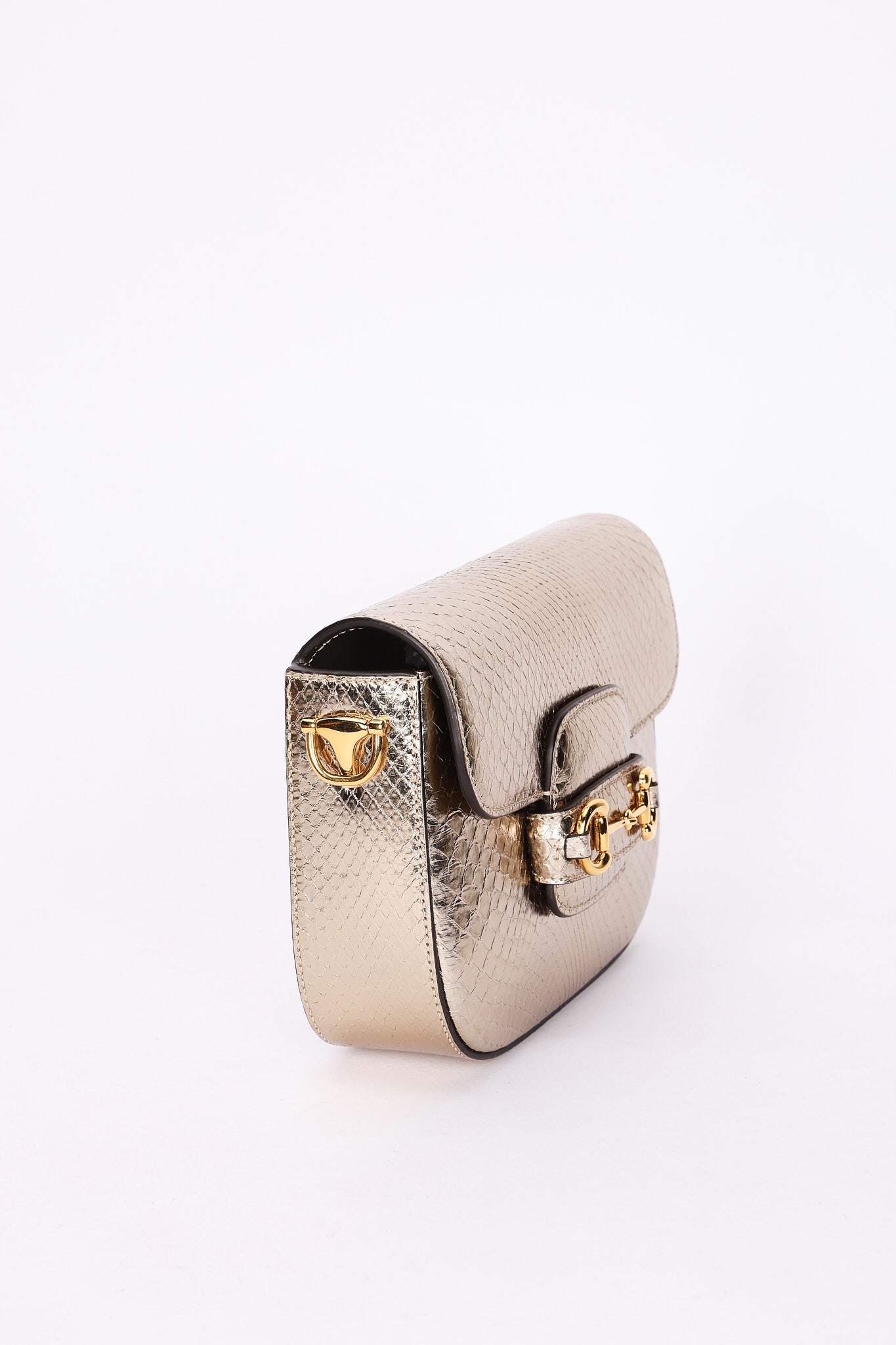 Gucci Snakeskin Horsebit 1955 Shoulder Bag Metallic