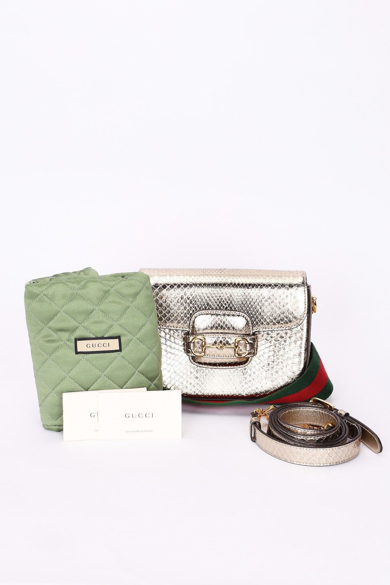Gucci Snakeskin Horsebit 1955 Shoulder Bag Metallic