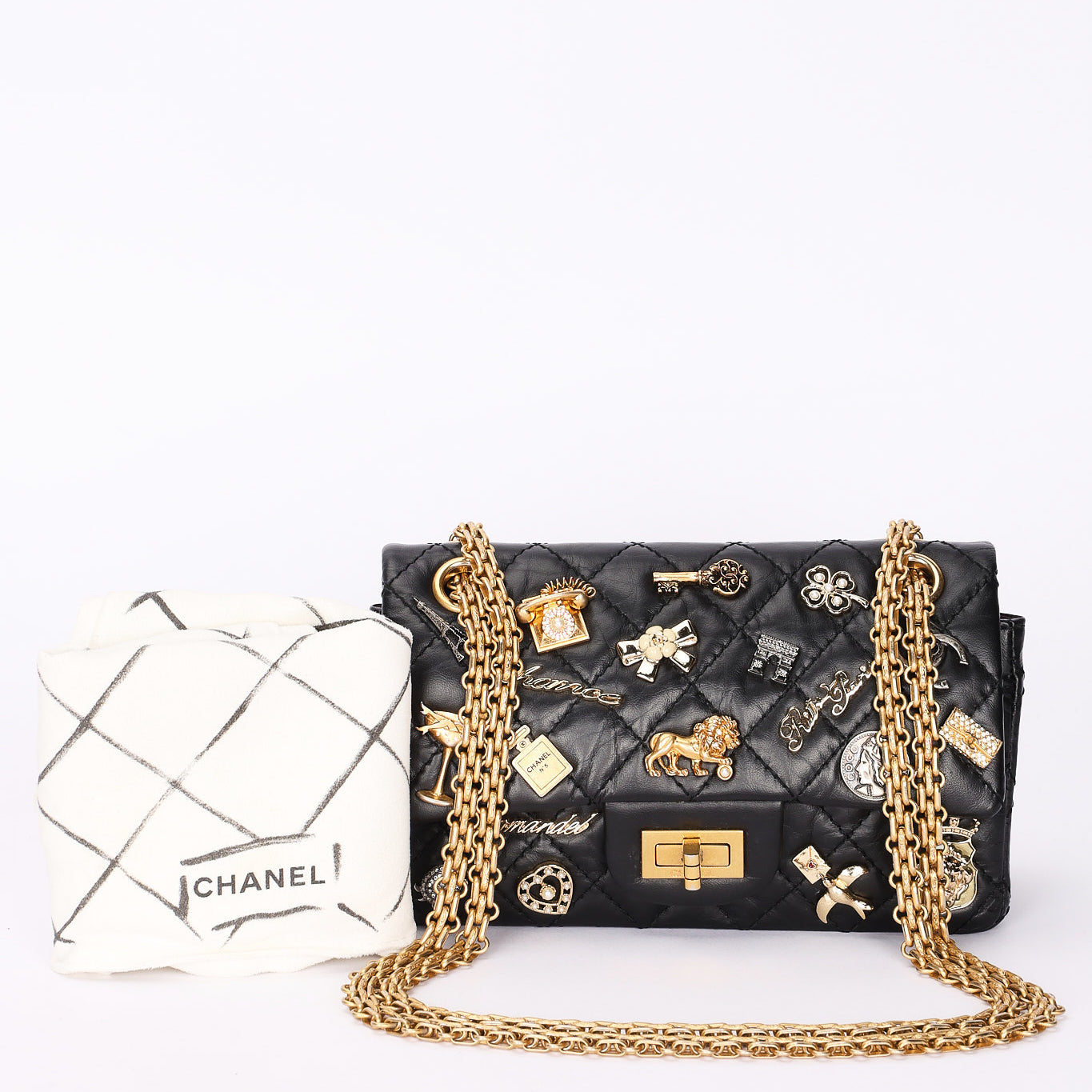 Chanel 2.55 Reissue 255 Lucky Charms Double Flap Black Calfskin AGHW