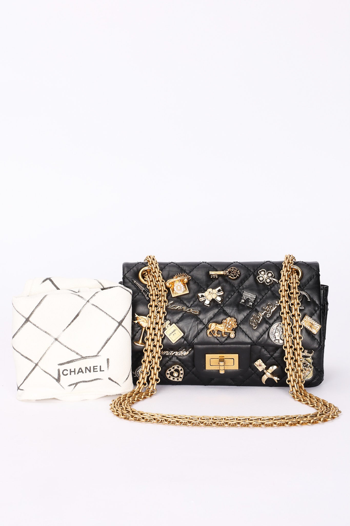 Chanel 2.55 Reissue 255 Lucky Charms Double Flap Black Calfskin AGHW