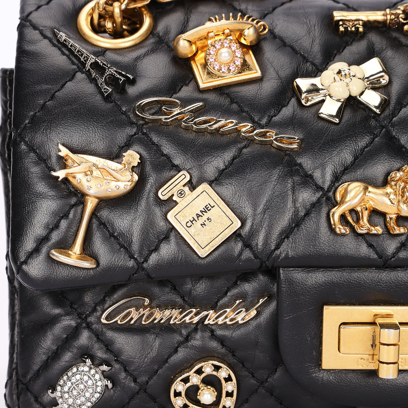 Chanel 2.55 Reissue 255 Lucky Charms Double Flap Black Calfskin AGHW