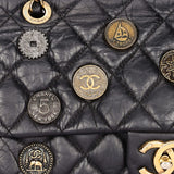 Rare Chanel Medallion Coin Medium Single Flap Black Crinkled Calfskin 2015 MMHW