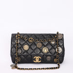 Rare Chanel Medallion Coin Medium Single Flap Black Crinkled Calfskin 2015 MMHW