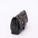 Rare Chanel Medallion Coin Medium Single Flap Black Crinkled Calfskin 2015 MMHW