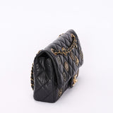 Rare Chanel Medallion Coin Medium Single Flap Black Crinkled Calfskin 2015 MMHW