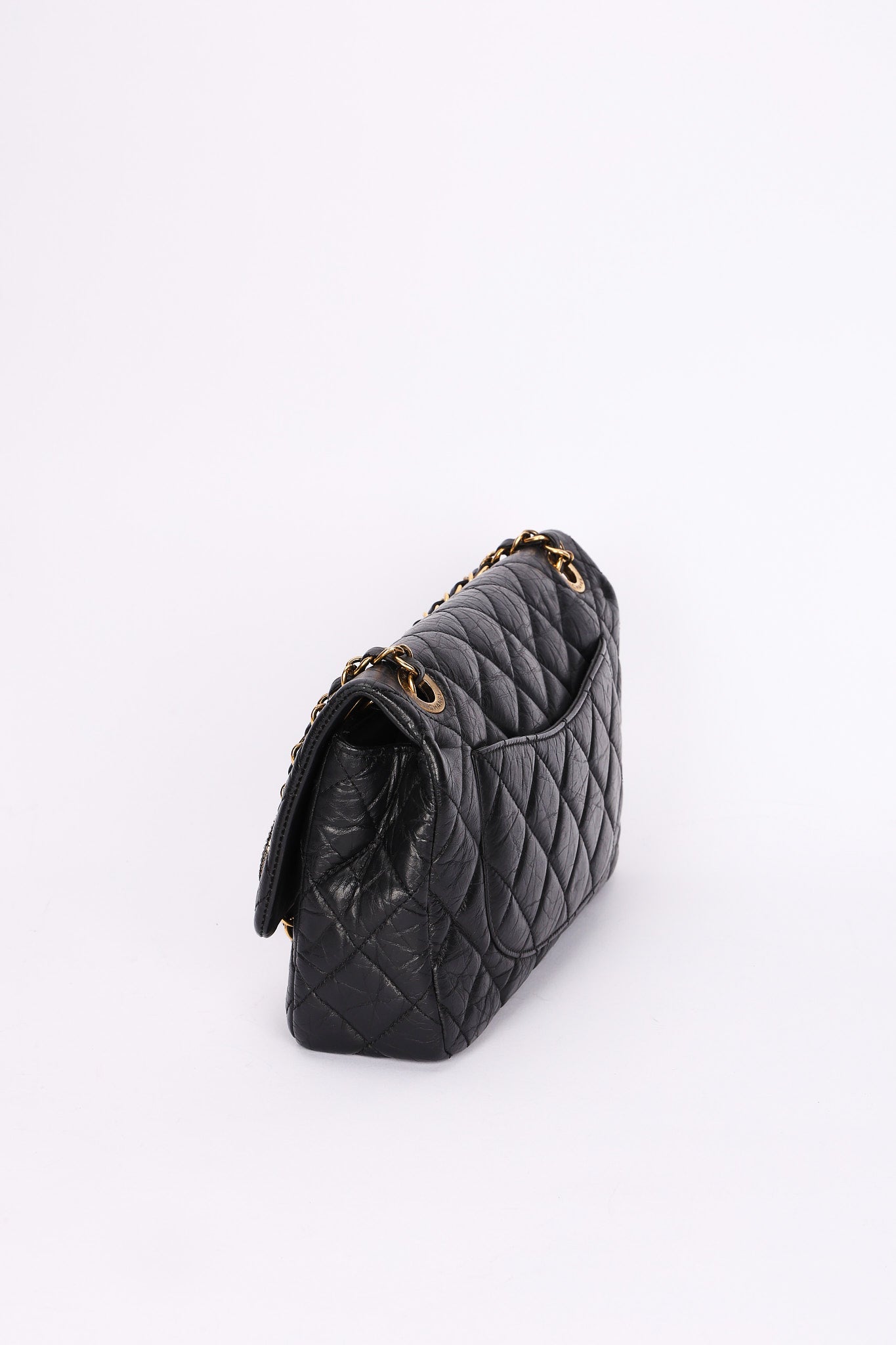 Rare Chanel Medallion Coin Medium Single Flap Black Crinkled Calfskin 2015 MMHW