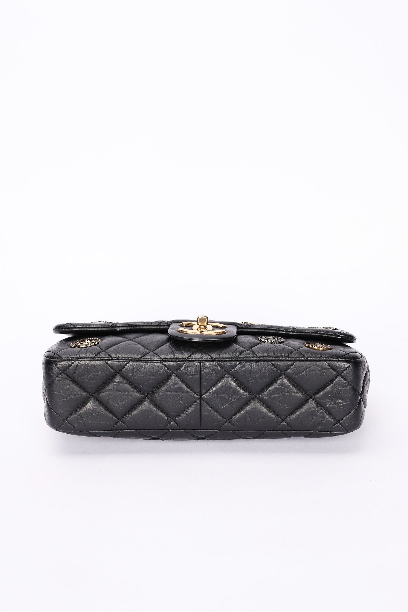 Rare Chanel Medallion Coin Medium Single Flap Black Crinkled Calfskin 2015 MMHW