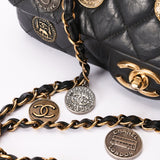 Rare Chanel Medallion Coin Medium Single Flap Black Crinkled Calfskin 2015 MMHW
