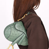 Dior Mini Saddle Green Ostrich