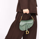 Dior Mini Saddle Green Ostrich