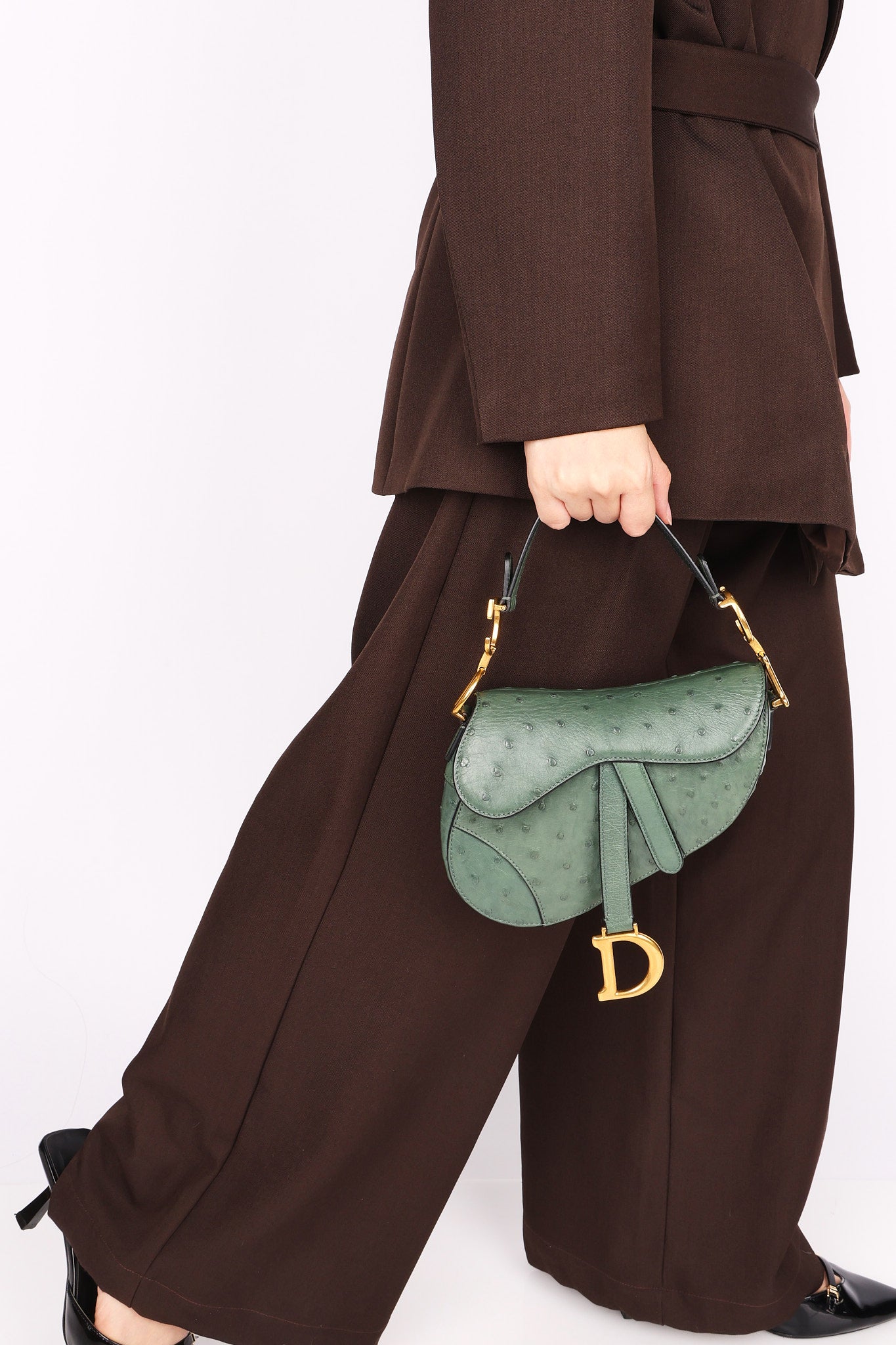 Dior Mini Saddle Green Ostrich