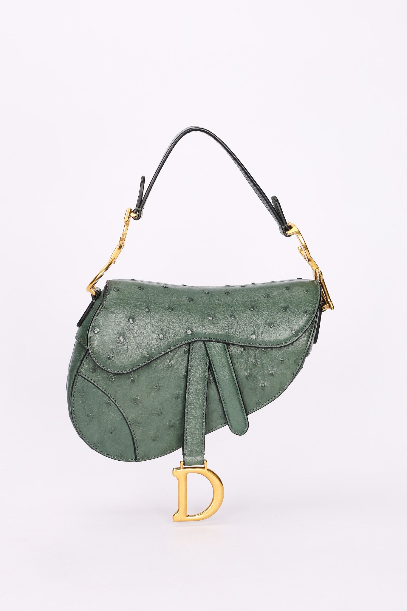 Dior Mini Saddle Green Ostrich