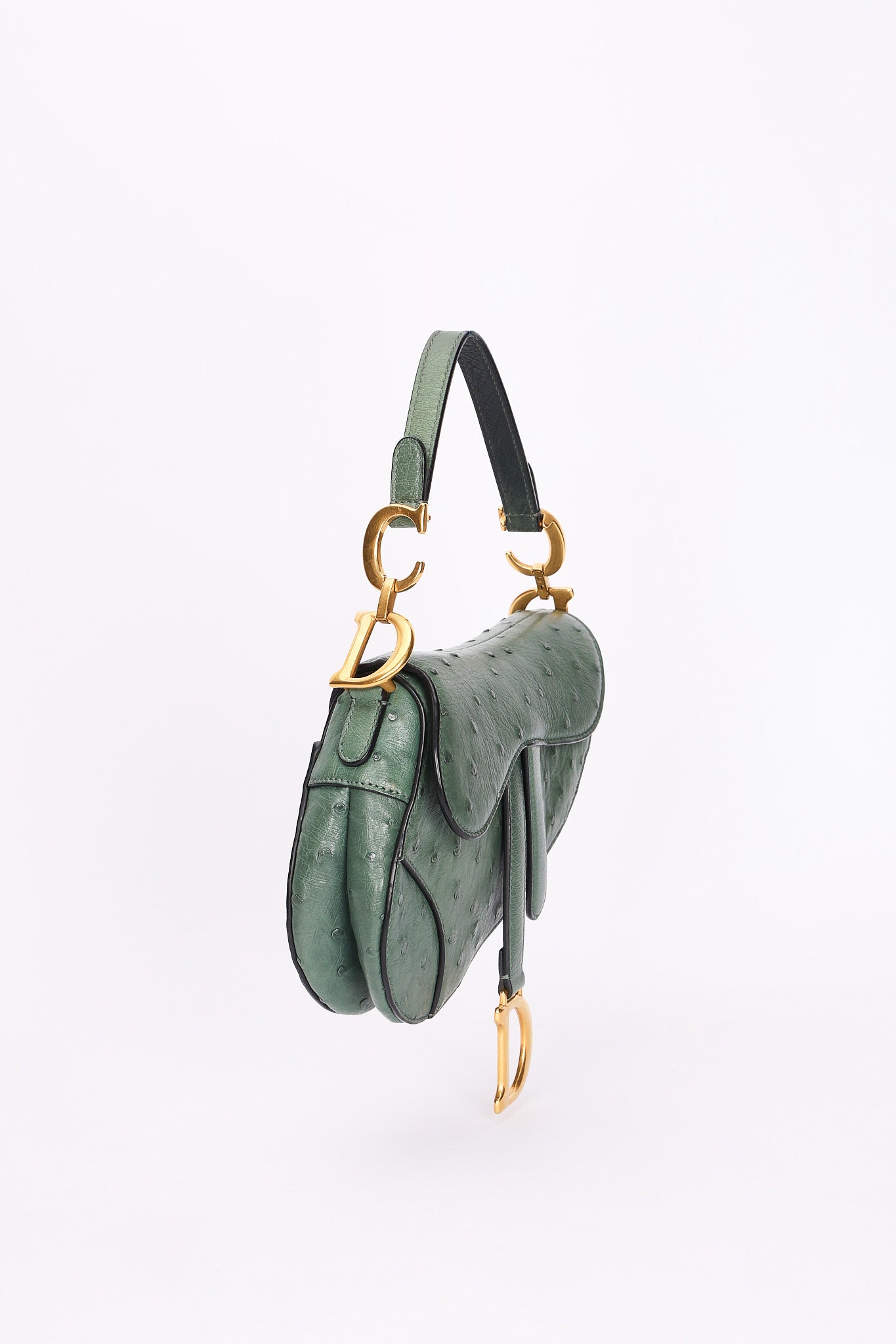 Dior Mini Saddle Green Ostrich