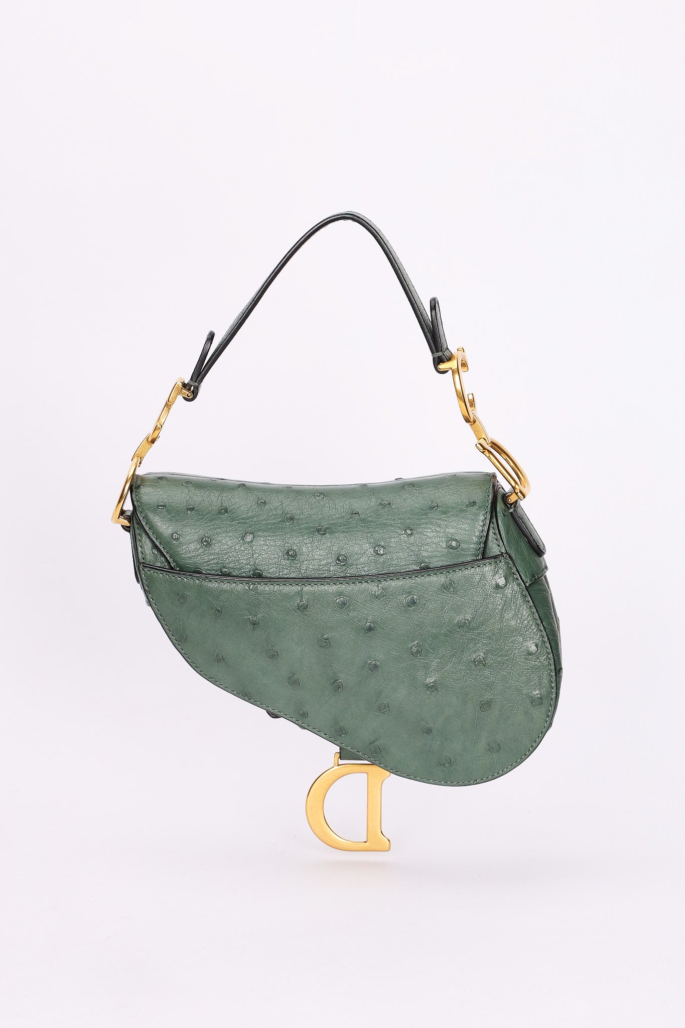 Dior Mini Saddle Green Ostrich