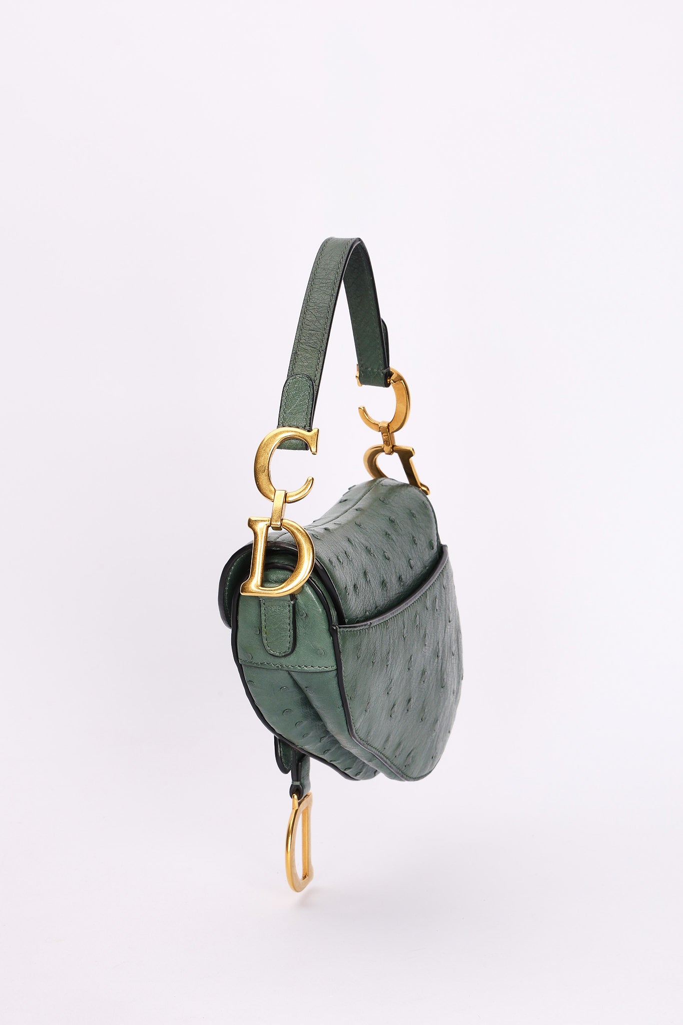 Dior Mini Saddle Green Ostrich