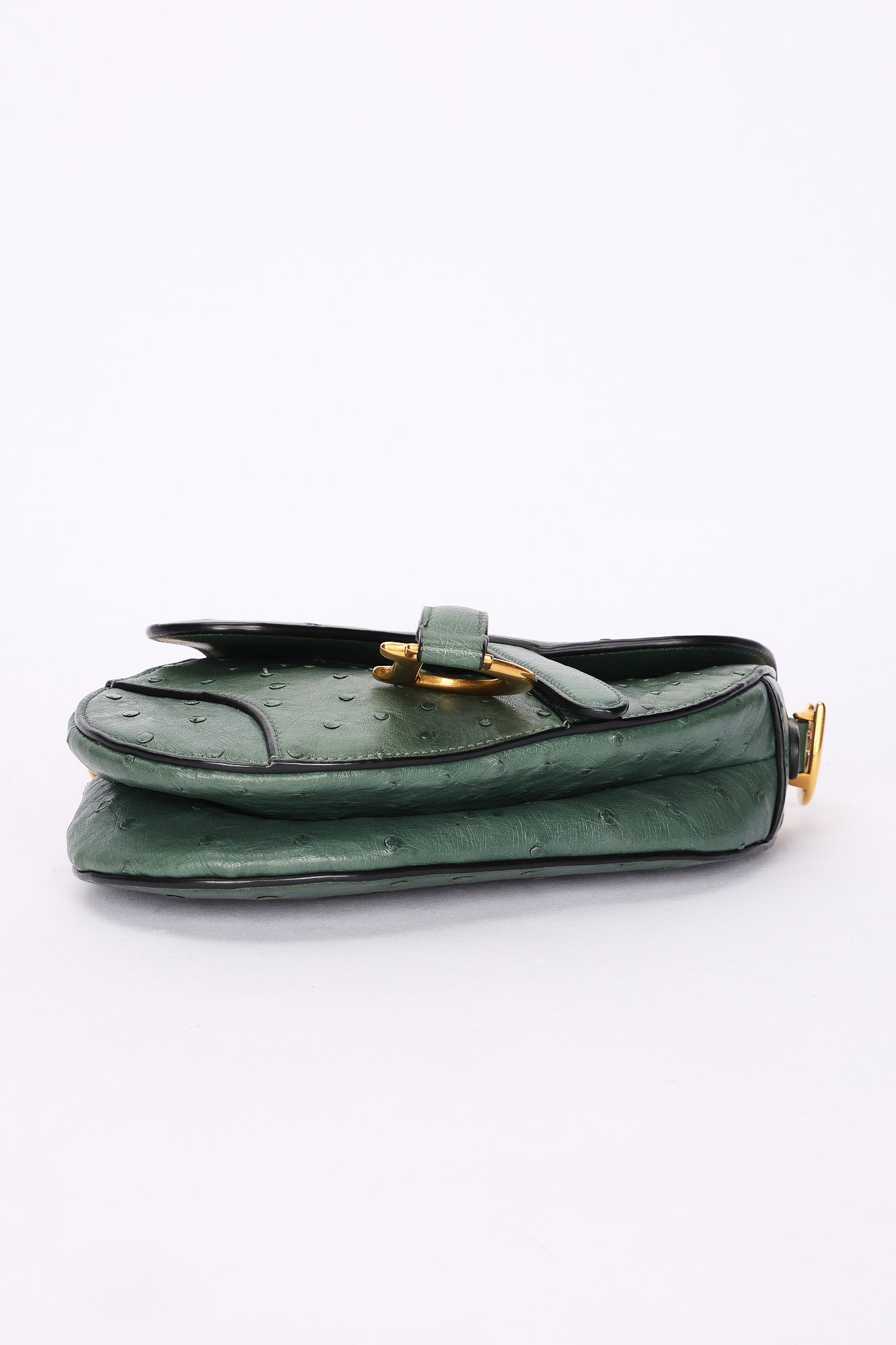Dior Mini Saddle Green Ostrich