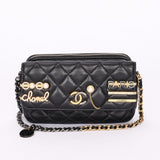 Chanel Coco Clips Phone Case Wallet on Chain Black Lambskin MMHW