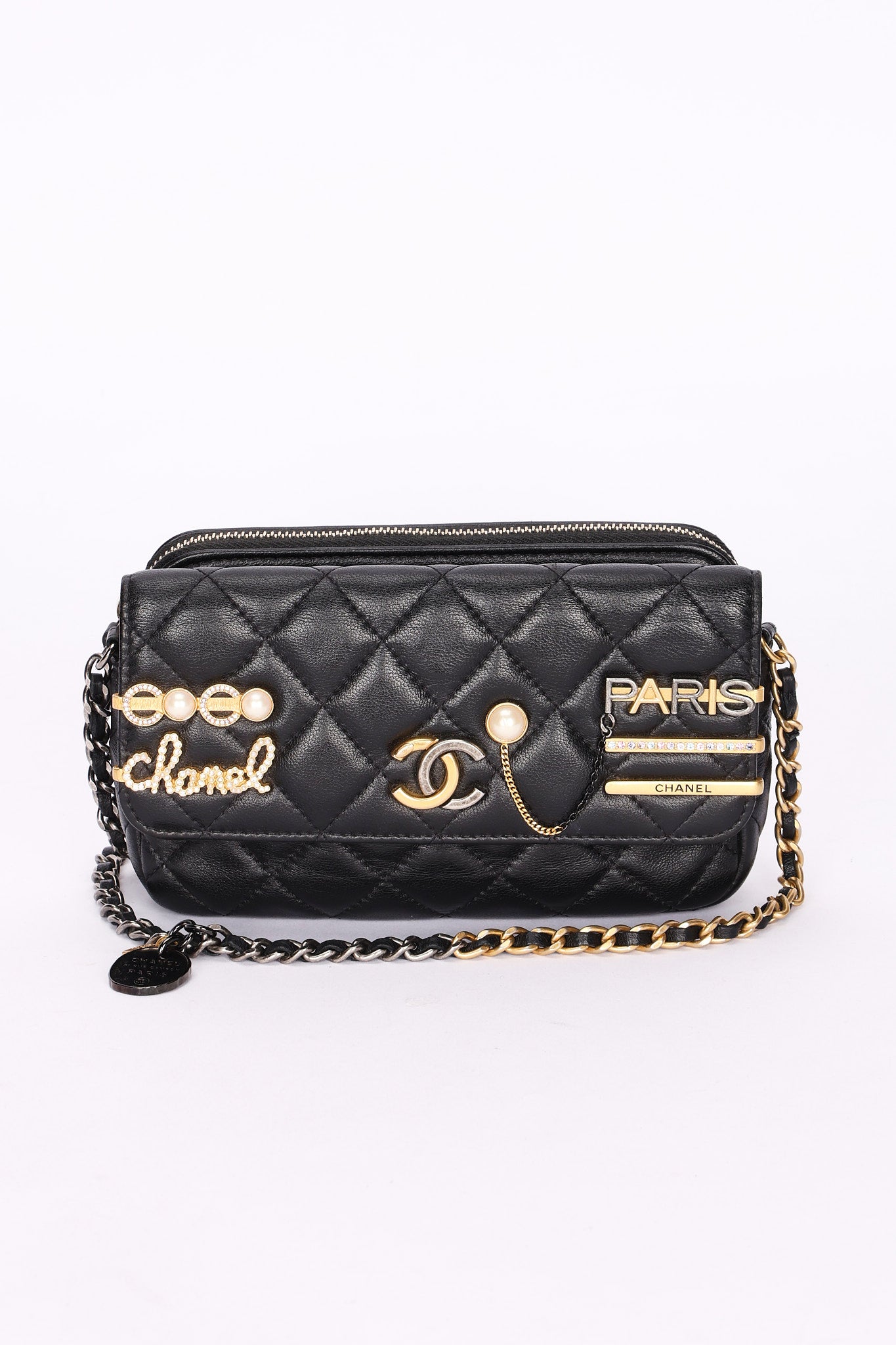 Chanel Coco Clips Phone Case Wallet on Chain Black Lambskin MMHW
