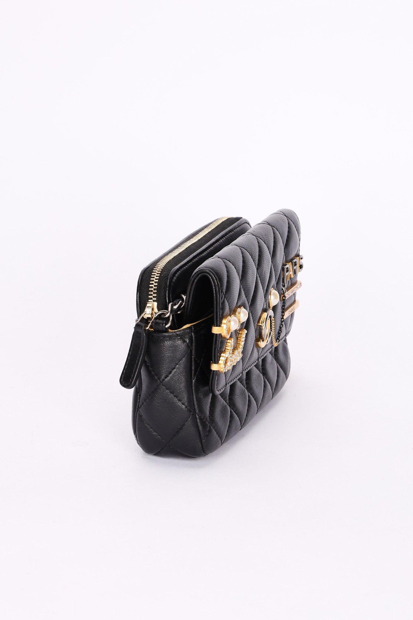 Chanel Coco Clips Phone Case Wallet on Chain Black Lambskin MMHW