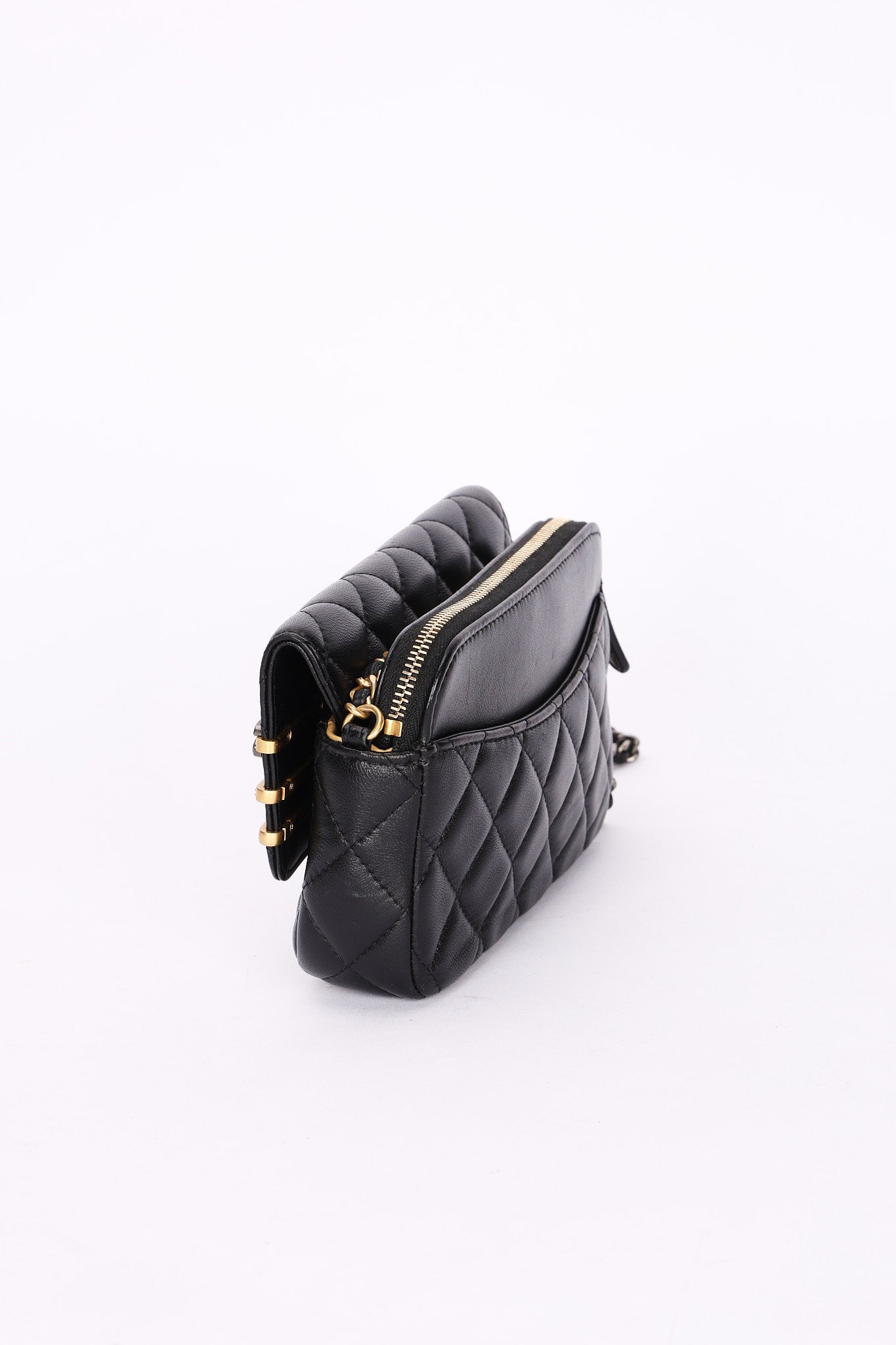 Chanel Coco Clips Phone Case Wallet on Chain Black Lambskin MMHW