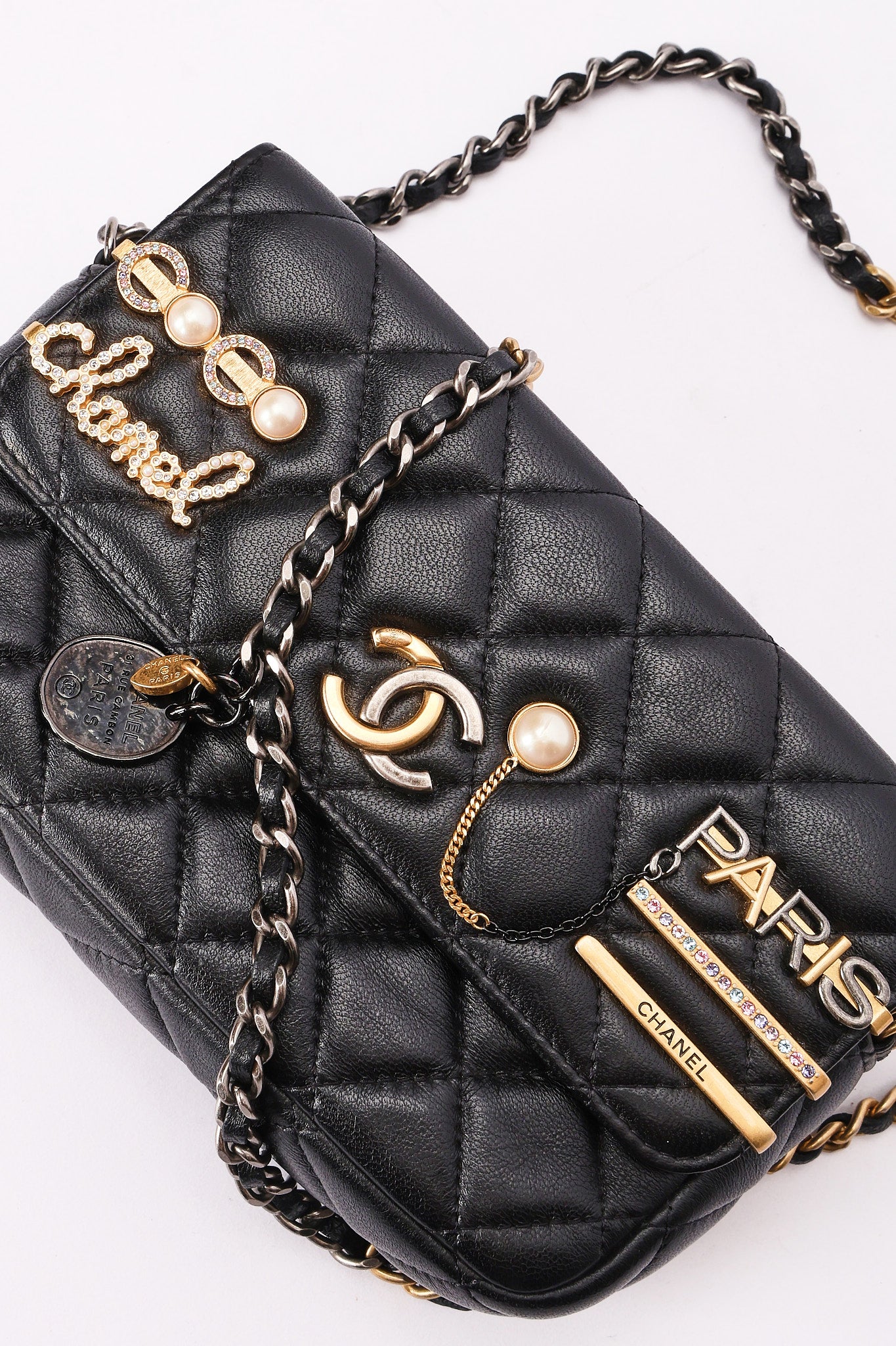 Chanel Coco Clips Phone Case Wallet on Chain Black Lambskin MMHW
