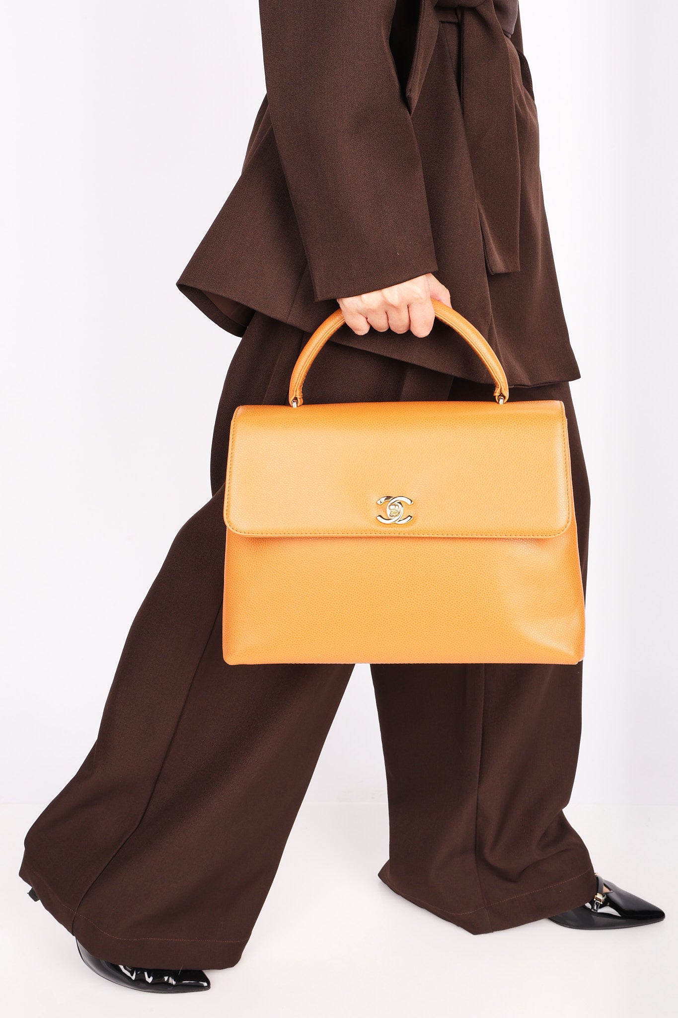 Chanel Kelly Top Handle Bag Orange Caviar 24K GP