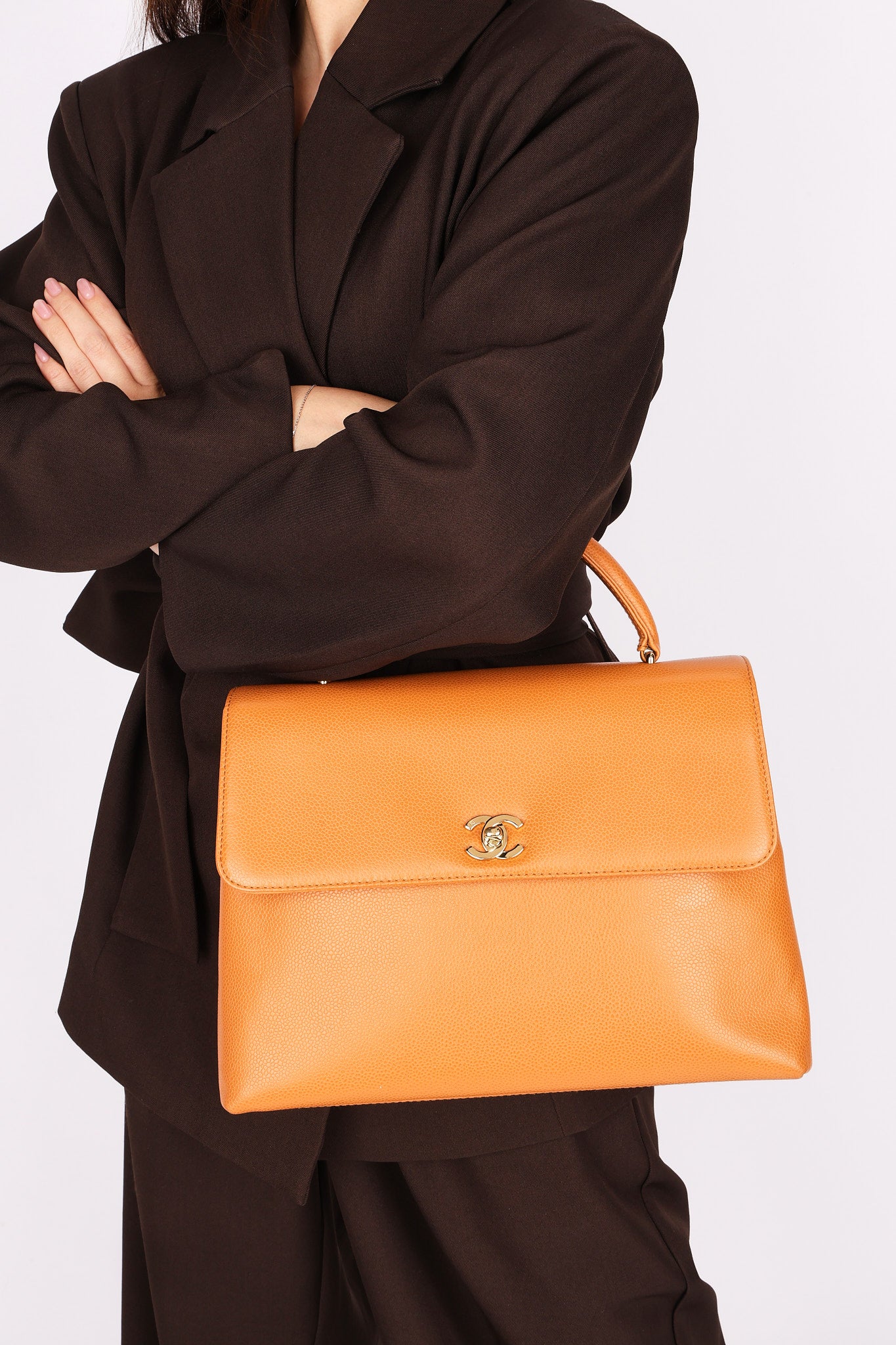 Chanel Kelly Top Handle Bag Orange Caviar 24K GP