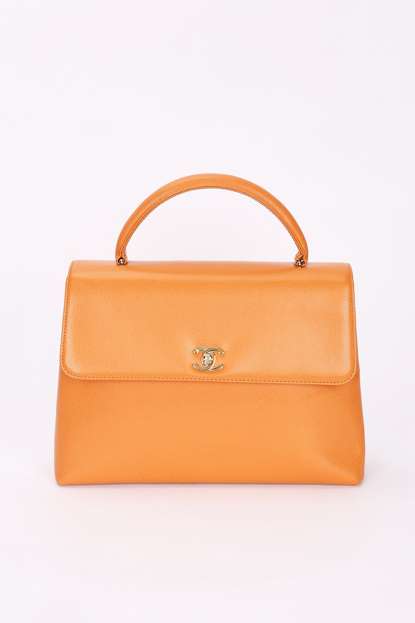 Chanel Kelly Top Handle Bag Orange Caviar 24K GP